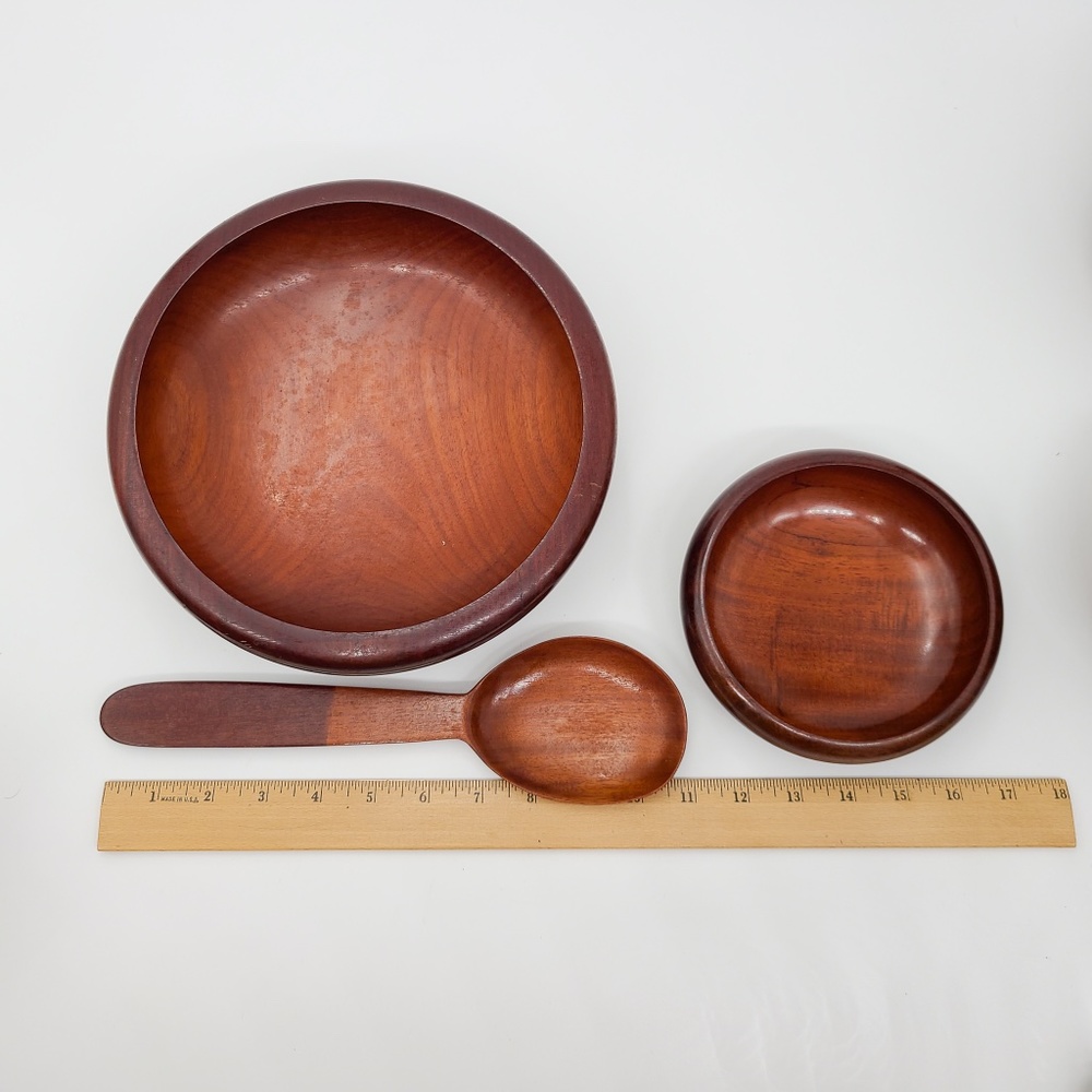 Mahogany Wooden Salad Bowl Spoon Set, Brown, Haiti - Picture 3 of 9